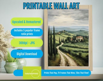 Tuscan Countryside Vintage PRINTABLE - Serene Landscape Wall Art, Rustic Italian Farmhouse Decor, Digital Download
