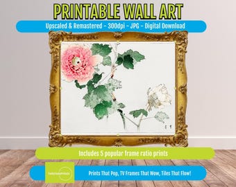 Tree Peony Print Vintage Japanese Art Kacho-ga Floral Wall Decor, Bijutsu Sekai Artwork, PRINTABLE Botanical Wall Art, Home Decor Print