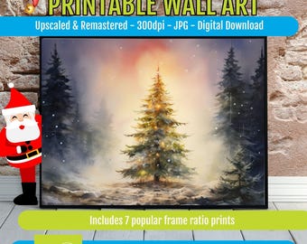 Vintage Christmas Tree Printable Wall Art, Retro Holiday Evergreen Poster, Winter Cottage Decor, Nostalgic Mantel Gallery, Instant Download