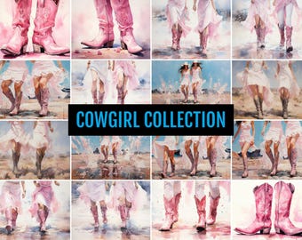 Cowgirl Wall Art Prints Set – 24 Pink Western Decor Downloads Boho Country Girl Aesthetic Rodeo Boots Printables for Bedroom or Living Room