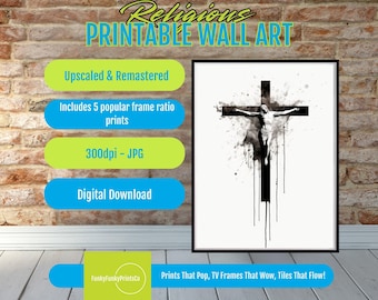 Jesus on the Cross Art: Black and White Christian Printable (Digital Download)