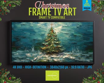 Samsung Frame TV Art – Vintage Winter Landscape, Glowing Christmas Tree Scene, 4K UHD Digital Download, Nostalgic Holiday Home Display