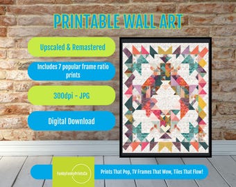 Sunflower Quilt Art Printable Download - Modern Geometric Patchwork Quilt Wall Decor, Colorful DIY Home Art, Unique Gift Idea