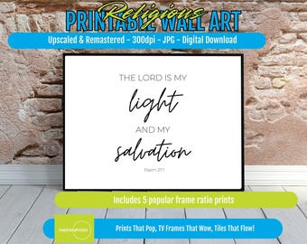 Psalm 27:1 Bible Verse Print, The Lord Is My Light and Salvation Wall Art, Inspirational Christian Home Digital Download