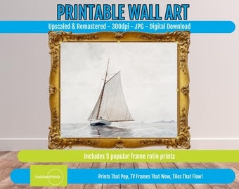 Winslow Homer Art Sailboat Watercolor Print – Nautical Wall Art, Classic Coastal Seascape, Maritime Home & Office Decor, Ocean PRINTABLE