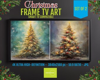 Samsung FRAME Tv Art Christmas Tree Painting | Farmhouse Artwork | Xmas Frame Art | Tv Screensaver | Muted Colors | 4K HD 16x9