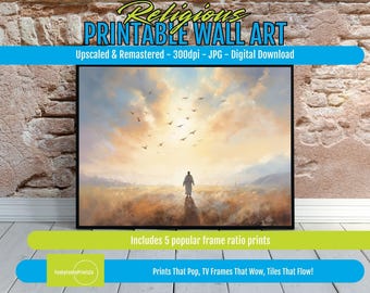 Sunrise Spiritual Journey Art Print, Birds in Flight, Hopeful Path Landscape, Faith Wall Decor Poster, Uplifting Digital Download