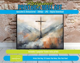 Religious PRINTABLE Wall Art - Inspirational Cross Decor, Digital Christian Art for Prayer Room, 300 DPI, Multiple Sizes