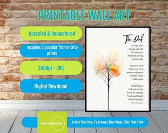 Tennyson Poem Print Oak Tree Wall Art, Minimalist Watercolor Poetry, Inspirational PRINTABLE Nature Home Decor, Elegant Gift Idea