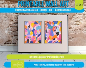Matisse Inspired Wall Art PRINTABLE Set of 2, Modern Geometric Colorful Decor, Abstract Shapes Prints for Eclectic Gallery Walls, 1170