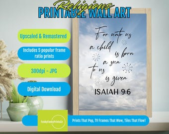 Digital Art Isaiah 9 6 Christian Wall Art Printable, Inspirational Scripture Decor, Serene Faith Canvas, Heavenly Instant Download