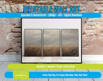 Wheatfield Print Set of 3 - Moody PRINTABLE Wall Art, Rustic Digital Download, Nature-Inspired Farmhouse Decor for Living Room