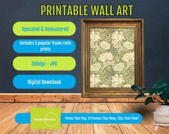 William Morris Chrysanthemum Botanical Art Print, Vintage Arts and Crafts Floral Pattern Poster, Heritage Wallpaper Home Decor Download