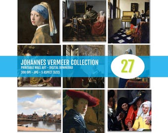 Vermeer Art Prints Set of 27 – Vintage Dutch Painting Reproductions, Classic Fine Art Wall Decor, Museum-Style Poster Collection
