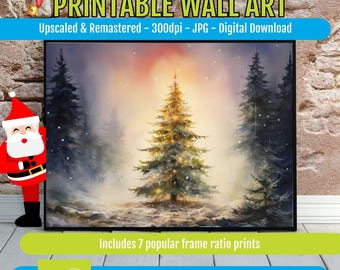 Vintage Christmas Tree Printable Wall Art - Retro Holiday Decor | Festive Digital Download Artwork, Seasonal Home | Nostalgic Christmas