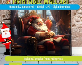 Festive Santa Wall Art Print: Christmas Decor, Digital Download