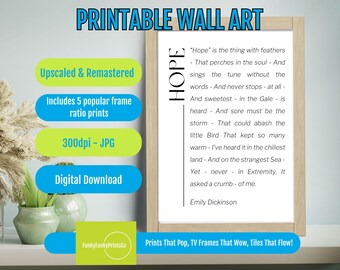 Emily Dickinson Hope - PRINTABLE Wall Art Poetry Book Page 1891 for Book Lovers - Feathers Symbol, Instant DIGITAL Download