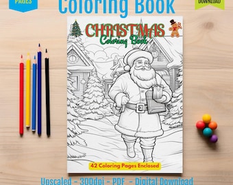 Christmas Coloring Book | 42 Festive Pages of Santa, Trees & Holiday Scenes | Creative Fun for Kids and Adults | Instant Digital Download