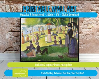Pointillism Print Sunday on La Grande Jatte by Seurat – Paris Impressionist Wall Art, Seine River Vintage Printable Home Decor