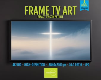 Luminous Cross in Serene Sky - Ethereal Digital Art for Samsung Frame TV 4K UHD Screensaver - Instant Download
