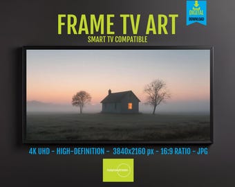 Nature Art Warm Glow Landscape Digital Download: Foggy Field, Pastel Hues, Samsung Frame TV, 4K UHD, Dewy Grass