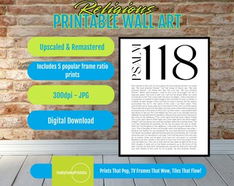 Psalm 118 Wall Art Print, Christian Bible Verse Decor for Home, Inspirational Scripture Poster, Faith Digital Download Gift