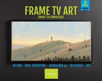 Serene Dusk Landscape with Spiritual Figure and Gathering Crowd - 4K UHD Digital Art for Samsung Frame TV