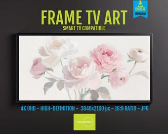 Delicate Pastel Roses and Ranunculus Floral Illustration for Samsung Frame TV Art - 4K UHD Digital Download