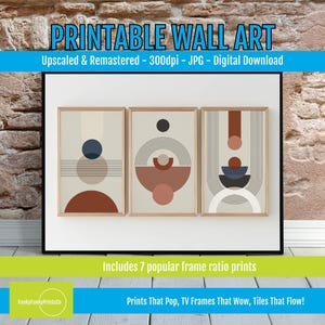Modern PRINTABLE Wall Art Set of 3, Abstract Geometric Digital Prints, Mid Century Modern Wall Decor, Boho Minimalist Art Digital Download
