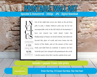 Invictus Poem Print Motivational Literary Wall Art Inspirational Typography Poster, Master of My Fate Quote, Black and White Poetry Decor