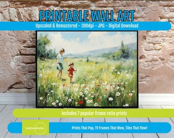 Children’s Meadow Digital Art, Rolling Hills Landscape, Playful Nature Scene Printable, Colorful Kids Room Decor, Cheerful Wall Download