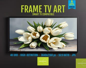 White Tulips Samsung Frame TV Art: 4K Floral Screensaver (Digital Download)