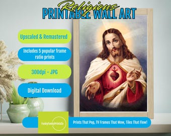 Digital Wall Art Sacred Heart of Jesus Printable, Christian Spiritual Decor, Faith and Love, Holy Heart Image, Blessing, Instant Download