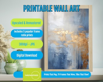 Metallic Wall Decor Gold and Blue Abstract Art Print, Modern Luxury Printable Wall Art, Digital Download for Contemporary Home Decor
