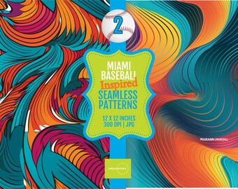 PRINTABLE Tiles Miami Baseball 12x12 Seamless Pattern Digital Papers, Baseball Graphics, Vibrant Miami Sports Downloads
