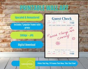 Guest Check Print Motivational Wall Art, Good Things Are Coming, Digital Download, Uplifting Quote for Home Office Decor