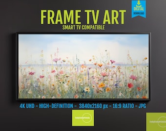 Spring Wildflower Field TV Art for Samsung Frame - 4K HD Floral Digital Download | Minimalist Nature Screensaver for LG Smart TVs
