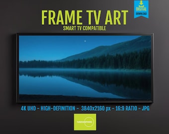Tranquil Twilight Reflections - Serene Landscape with Lush Mountains and Calm Lake for Samsung Frame TV Art