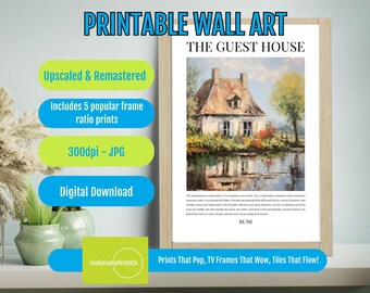 Rumi Wall Art Guest House Poem Print, Inspirational Cottage Decor, Reflective Motivational Art for Living Room, Digital Download