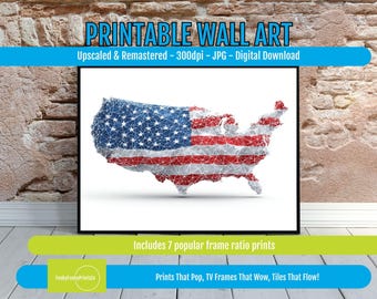 Modern USA Map Digital Art, Geometric Flag Overlay Printable, Red White Blue Patriotic Wall Decor, Stylish Abstract Map Download for Office