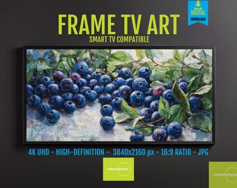 Blueberries on Table 4K Art Print | Vibrant Still Life Digital Download, Kitchen Decor, Samsung Frame TV Art, Modern Home Display, 3003