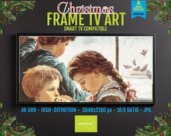 Vintage Winter Scene Digital Art: Children by Snowy Window