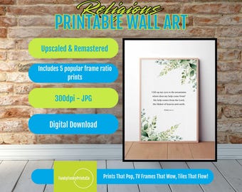 Psalm 121 Scripture Wall Art – Greenery Christian Printable, Inspirational Bible Verse Poster, Faith Home Decor Digital Download