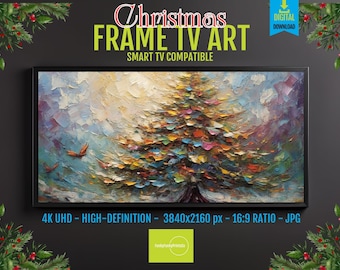 Samsung Frame TV Art – Snowy Christmas Tree Landscape, Peaceful Winter Forest Scene, 4K UHD Digital Download Holiday Decor