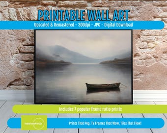 PRINTABLE Digital Moody Wall Art Tranquil Landscape Dark Academia Nature Painting Farmhouse Lake House Decor, Antique Oil Style, 300dppi