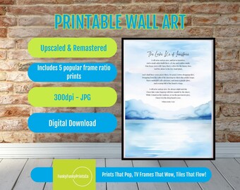 Yeats Poem Wall Art Lake Isle of Innisfree Print, Blue Watercolor, Modern Poetry Digital Download, Literary PRINTABLE Decor