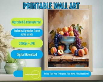 Still Life Fruit Art Print, Vintage Chateaucore Kitchen Wall Decor, PRINTABLE Digital Download, Farmhouse Fruit Illustration