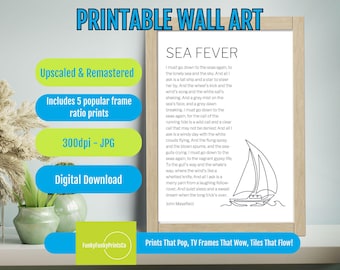 Sea Fever Poem Print: John Masefield Nautical Art, Sailboat Illustration (Digital Download)