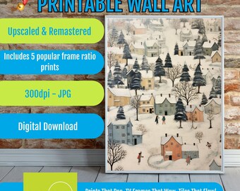 Christmas Village Printable Wall Art, Festive Home Decor Gift, Digital Christmas Download, Cozy Xmas Village Poster for Holiday Cheer