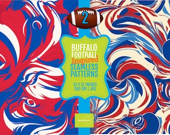 Buffalo Football Inspired Colors, Seamless Pattern Set of 2 | 12"x12" Digital Scrapbook Papers, Sports Team DIY Crafts, Party Decor